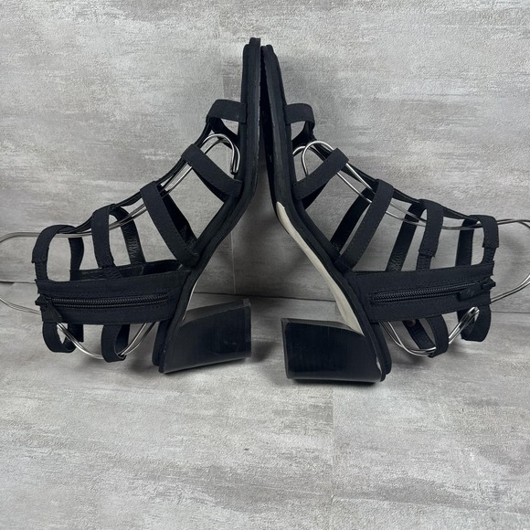 Donald J Pliner Wedge Sandals Womens Size 9.5 Black Gladiator Strappy Square Toe - Picture 5 of 9
